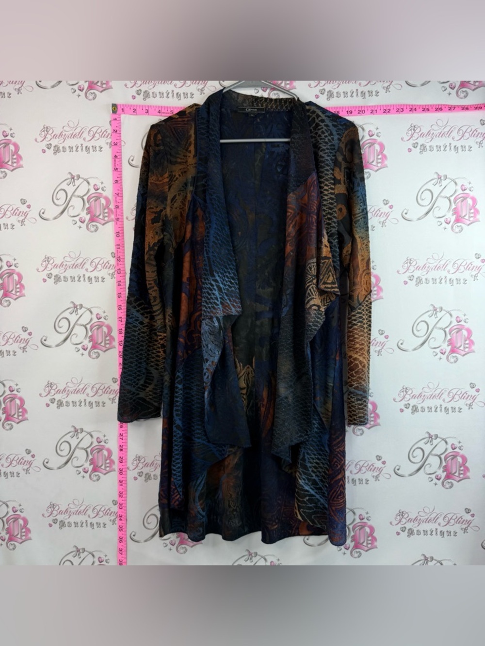 Cativa- Woman’s Multicoloured Navy & Brown Draped Open-Front Cardigan